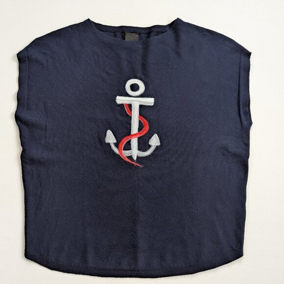 Aaeda Women's Nautical Oversized Sleeveless Sweater Size Large Navy - Picture 4 of 9